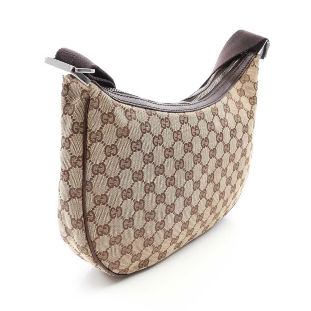 Gucci Canvas Shoulder Leather Bag Cream Brown GG Beige Brown Tan